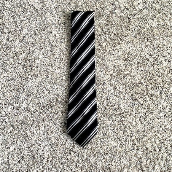 Black, white, and gray striped necktie - Picture 1 of 2